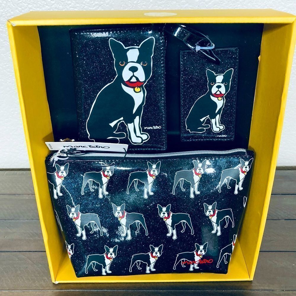 NWT Marc Tetro 3-pc Boston Terrier Dog Travel Gift Set